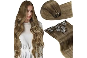 ‎LAAVOO LaaVoo Echthaar Extensions Clip Balayage Braun Clip in Extensions Echthaar Remy Human Hair Mittelbraun Ombre Hellbraun Blond Haar Extensions Echthaar Clips fur Kompeltte 45cm 105g 7pcs #6/8/14