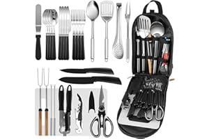 STRIXORN Camping Cooking Utensils Set, 27Pcs Camping Kitchen Utensils Organizer Travel Set, Kitchens Portable Cooking, Spoon, clip, fruit knife