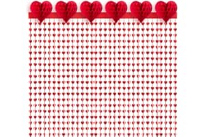 OH YEAH - Pack Decoración Photocall San Valentín - Cortina + Honeycomb - Pack Romántico Parejas - Decoración San Valentín - Adorno Cortina - Bolas de Papel de Seda Corazón - FÁCIL Montaje
