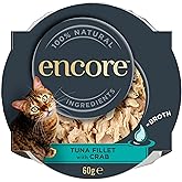 Encore 100% Natural Adult Wet Cat Food Pot, Succulent Tuna with Pacific Crab in Broth 60 g Pot (Pack of 10)