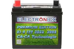 Electronicx Starter Battery 12 V 30 Ah for Lawn Tractor and Ride-on Mower - Positive Pole Left, Maintenance-free Lawnmower Battery Type U1-9