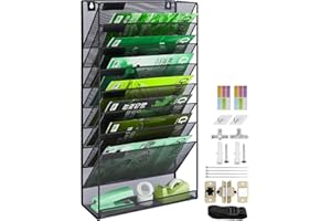 IOUGDSEC 9-poziomowa siatka A4 na tacy, wiszący uchwyt na dokumenty, magazyn, organizer pocztowy, stojak do przechowywania czasopism, trwała metalowa siatka, przechowywanie dokumentów, tacki na listy