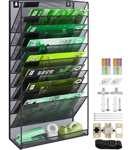 Porte-revues Mural 13 Niveaux En Maille Métallique - Format A4 - Pour Bureau, Maison, Derrière Une Porte - Fixation Incluse