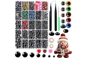 JASFLY 1200 Pezzi Occhi per Pupazzi, 6-16mm Occhi Amigurumi con Rondelle und 2 Pinzette per Bambola Peluche Animale e Marionetta Crafting