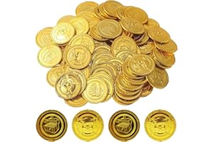 Binnan 100 Pezzi Plastica Gioco Denaro Gettoni, Monete Finte, Monete d'oro dei Pirati, Onete in Oro Pirata per Bambini in Plastica, Partito Regalo Party Decorazione Pirata