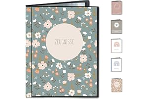 ‎MINILINO Minilino Zeugnismappe 20 Premium Klarsichthüllen A4 [SCHUTZ UND AUFBEWAHRUNG VON ZEUGNISSEN] Dokumentenmappe für Unterlagen in der Grundschule | Ordner - Mädchen (Blumenwiese ozeanblau)