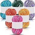 WILLBOND 6 Pcs 50g Crochet Yarn Multi Colored Knitting Yarn Bulk Acrylic Weaving Yarn Crocheting Thread (Orange Red, Dark Green, Purple White, Rose Red White, Yellow Orange, Lake Blue, 5-Ply)