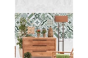 RE-COVERTILES - Autocollants Carrelage Salle de Bain et Cuisine 24 Pcs 10x10 cm - PS00090 Décoration murale en carrelage mosaïque PVC imperméable style carreaux de ciment Azulejos