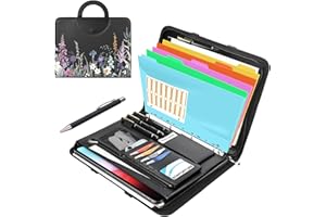 BONFORTURE Porte Document A4 Femme, Portefeuille Portfolio en Cuir Vegan, Classeur avec 5 Intercalaires | Bloc-notes | Stylo | Poignée, Chemise de Dossier pour Bureau Réunion Affaires Noir