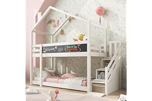 ‎FEZTOY FEZTOY Kinderbett Baumhaus 90x200 Etagenbett für 2 Kinder, Hochbett mit Schornstein, Hausbett mit Rausfallschutz & 2X Lattenrost, Jugendbett, ohne Matratze
