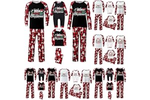 POIUIYQA Pigiama Coordinato per la Famiglia Set Pigiama per la Famiglia Natalizio Indumenti da Notte Scozzesi Stampato Pigiama Natale Famiglia Manica Lunga Top e Pantaloni Pigiameria