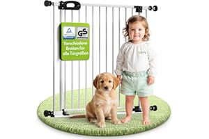 Bomi Treppenschutzgitter Merle Flatstep, Breite 87-95 cm | Türschutzgitter ohne Bohren, stabile Kindersicherung für Kind & Hund, TÜV geprüftes Hundegitter, Türgitter, Treppengitter, Metall Weiß