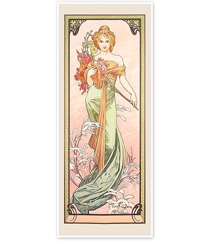 Reproduction Sur Toile Alfons Mucha – Les Quatre Saisons – Encadré 63x93cm – Neuf