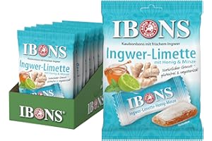 ‎IBONS IBONS Kaubonbons 10 x 92 g (Ingwer-Limette mit Honig und Minze)