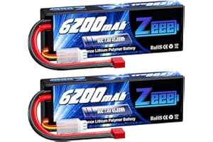 Zeee 2S Lipo Batería 7.4V 80C 6200mAh con Deans Plug Lipo RC Batería Estuche rígido para RC Coche RC Avión RC Helicóptero RC Hobby (2 Piezas)