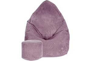 DreamRoots Pouf Poltrona Sacco Moderno e Morbido di Velluto - Poltrona Sacco Pouf 80x80x120 cm Include Poggiapiedi e Fodera - Puffo per Sedersi - Pouf Poggiapiedii - Bean Bag