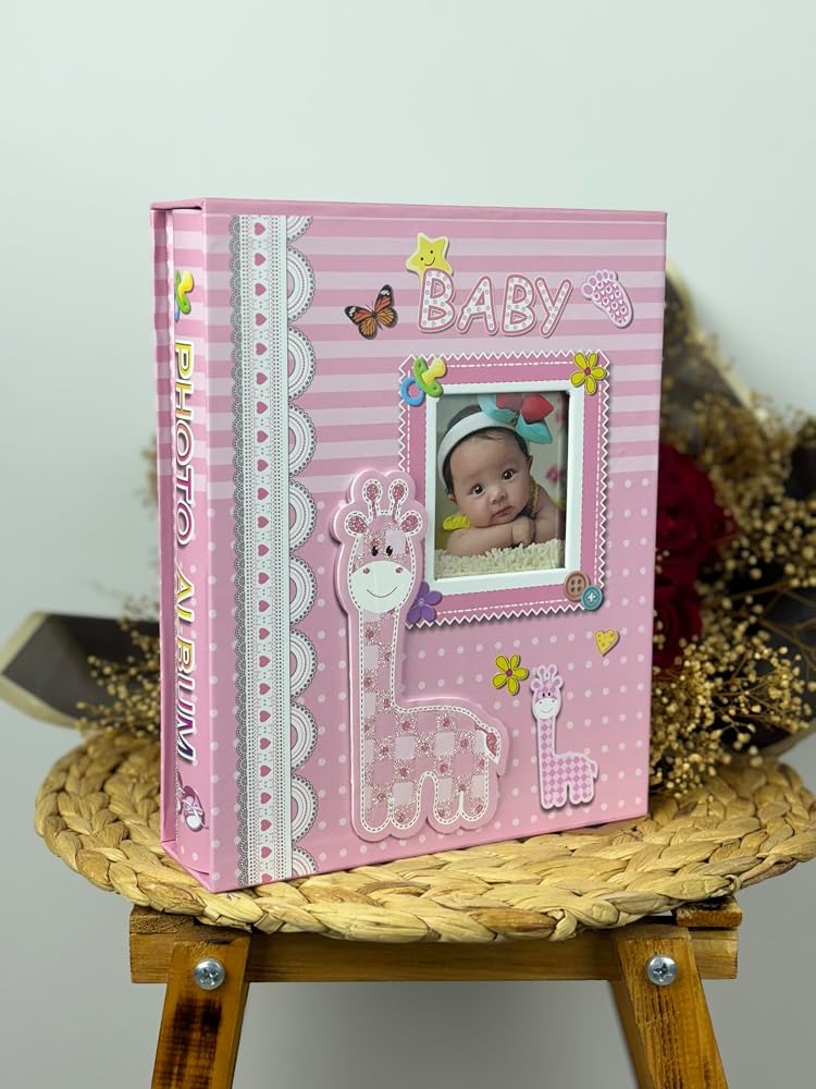 Rabsev Rs031 Bebek Fotoğraf Albümü 10x15cm 200 Fotoğraf Kapasiteli Kutulu Pencereli Bebek Albüm Pembe