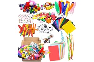 FADCAER Lavoretti Creativi per Bambini, 1000+ Pezzi Kit Artigianali per Bambini,Arti e Mestieri per Bambini, DIY Art Craft Set con Piume, Paillettes, Pompon Lampeggianti Giocattoli per Bambini Bambina