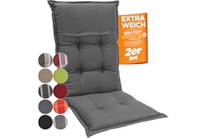 gardisun Gartenstuhlauflagen Hochlehner I Extra Dicke Sitzauflagen I Made in Europe I Ideale Polsterauflagen für Hochlehner Gartenstuhl I Auflagen mit hoher Lichtechtheit I 2er Set I Grau