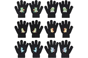 QKURT 6 par rękawiczek dla dzieci, rękawiczki zimowe, elastyczne rękawiczki z pełnymi palcami, z kreskówkowym wzorem dla dzieci w wieku 5-12 lat, dziewczynki, urodziny, Boże Narodzenie, Czarny