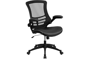 FLASH FURNITURE Krzesło biurowe na kółkach | Obrotowe krzesło o średnim oparciu z siatki i siedzisku z LeatherSoft do domu i biura (czarne)