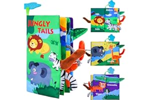YEECKA Baby Spielzeug, Baby Buch mit 3D-Tierschwänzen und Soundeffekten, Geschenke zur Geburt, Personalisierte Geschenke Stoffbuch Baby, Babyspielzeug ab 0 3 6 Monate, Quiet Book Geschenk für Jungen Mädchen