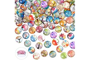 EUES 120 Stück Muggelsteine Bunte Steine, 12mm, Gemischte Farbe, Flatback, Glassteine Deko für Anhänger Schmuckherstellung Manschettenknöpfe (Lebensbaum)