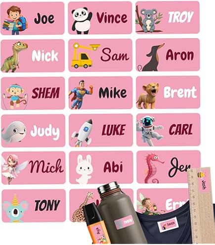 Meinearmbänder Schuletiketten - 50 Stück, Wasserfeste Namensaufkleber, Buntes Color Splash Design