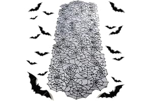 Himissy Camino de Mesa de Halloween, Runner Halloween, Decoración de Mantel de Halloween, Camino de Mesa para Halloween, Tela de Araña Temática Espeluznante para Fiesta en Casa Comedor