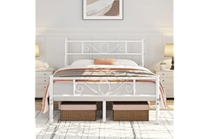 Yaheetech Cama Hierro para colchón de 135 x 190 cm Cama Metálica Cama Doble Industrial Estructura Metal Blanco