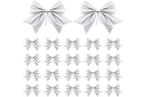 COLOFALLA 20 Stück 15x14cm Weihnachten Schleifen Glitzer Silber Weihnachtsschleifen Bogen Hänge Deko für Weihnachtsbaum Weihnachtskranz Tannenbaum Weihnachtsbaumschmuck Weihnachtsdeko Weihnachtsbaumschleifen