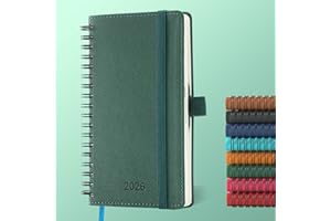 IN-LUXPRO Agenda 2026: Agenda de Poche Semainier A6 Petit 16,4x9,6 cm Spirale, Planificateur Hebdomadaire D'Jan 2026 à Déc 2026(12 Mois) Scolaire, Papier 100GSM, Couverture PU cuir Vert