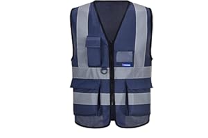 AYKRM Chaleco de seguridad Reflectante Alta visibilidad Ropa de trabajo chaleco Cremallera Seguridad Chaleco de Trabajo Multibolsillos 21 colores