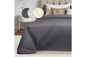 Beautissu narzuta na łóżko 2-osobowe 220 x 240 cm Olivia - Wyściełany blat na łóżko do Boxspringu i duża narzuta na sofę, duży rozmiar, antracyt