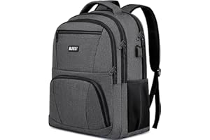 RJEU Backpack Mens, School Bags for Teenagers, Travel Anti-Theft Slim Durable Laptop Rucksack with USB Charging Port, 15.6-Inch Water-Resistant College Book Bag for Boys,Grey