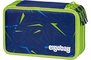 ergobag Juego de 40 Estuches Maxi, lápices de Colores y rotuladores, Compartimento para Monedas Sueltas, Regla, Tijeras, Oso de Encaje - Azul Oscuro, Talla única, Estuche Maxi