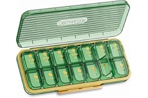 OFIDUS 14 Cells 2 Times a Day Pill Organiser - Moistureproof Daily Cute Pill Box, Removable Separate Cell 14 Days Pill Case Suitable for Women Men Travel Jewelry & Everyday(Green)