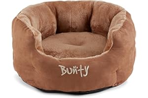 Bunty Polar Dog Bed & Cat Bed, Large | Cosy Fluffy Fleece Calming Dog Bed | High Wall Snuggle Anti Anxiety Dog Bed | Washable Bed & Cushion for Puppy, Small to Large Pets - Brown