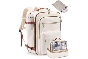 LOVEVOOK Handgepäck Rucksack Flugzeug, 40L Groß Reiserucksack Damen Herren Travel Backpack für 17,3 Zoll Laptop, TSA Freundlich Handgepäck Tasche Carry On Luggage für Reise Arbeit Weekender, Beige