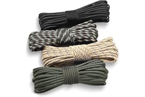FINEASY 4 PCS Paracord 550, 60m Utility Paracord Bracelet Kit, 4mm Parachute Climbing Rope Black Nylon Rope, 7 Strands Type III Military Equipment Cord for Camping, Survival, Dog Collar and Keychain