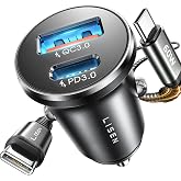 LISEN Car Charger Fast Charging Lighter USB C 69W+60W Cable, Accessories | Car Camper Electronics Flash of the Day, Adapter P