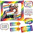Rainbow Gay Pride LGBT Party Inflatable Photo Booth Frame with 9Pcs Photo Booth Props Selfie Picture Frame for Gay Pride LBGT Party Game Accessories,Giant Props Frame Celebration Blow Up Party Props
