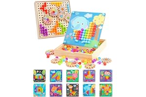 Nukdey Mosaik Steckspiel für Kinder für 2,3,4,5 Jahre |Mosaik Pegboardmit 180 Steckperlen, 5 Gängen und 20 Mustern. Pädagogische Pilz Nägel Puzzle Spielzeug für Jungen Mädchen Kinder