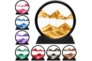 Flödande sandmålning, rörlig sandkonstbild 3D-rundt glas Djuphavssandlandskap i rörelse，Arbetsdekoration för hemmakontor (gul, 12 tum)
