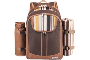 ‎EONO Eono by Amazon - 4 Personen Picknickrucksack Kühltasche mit Geschirrset & Decke
