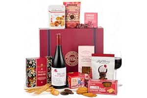THORNTON & FRANCE Thornton and France The Redsleeves Luxury Red Wine Hamper With Nibbles | Festive Red Wine Gift in Wicker-Style Box | Gift For Sharing | 9 Delicious Items for Sharing with Family, Friends or Colleagues