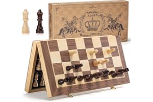 ASNEY Jeu D'Échecs Magnétique Amélioré, Jeu D'Échecs en Bois De Tournoi De 15 "Staunton avec Pièce D'Échecs Artisanale Et Emplacements De Rangement pour Enfants Adultes