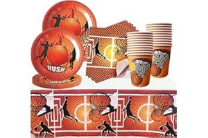 Doyomtoy 43 Piece Basketball Party Tableware, Basketball Birthday Tableware Set - Includes Basketball Party Plates, Cups, Napkins, Tablecloth, for Basketball Birthday Party Decorations