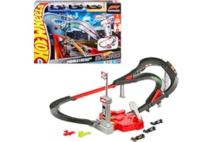Hot Wheels Coffret Piste de Course Sprint avec 3 véhicules de Formule 1 à l’échelle 1/64 : McLaren F1 Team, Alpine et VCARB, Circuit de Course Sprint côte-à-côte, JDY15