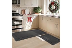 JSEI Non-Slip Kitchen Mats, Self Adhesive No Sliding Kitchen Rugs Set of 2, Soft Washable Absorbent Floor Rugs for Area Rug, Kitchen, Entrance, Bathroom, Bedroom, 51x81cm+51x122cm, Dark Grey